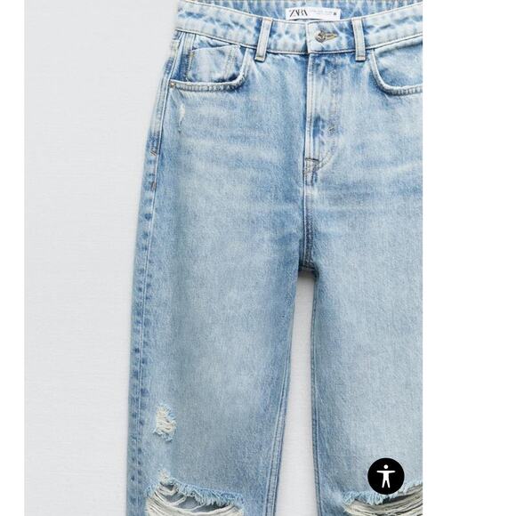 Zara Denim Ripped Mom Fit High Rise Frayed Hem Ankle Medium‎ Wash Jeans Size 6 - Picture 8 of 8